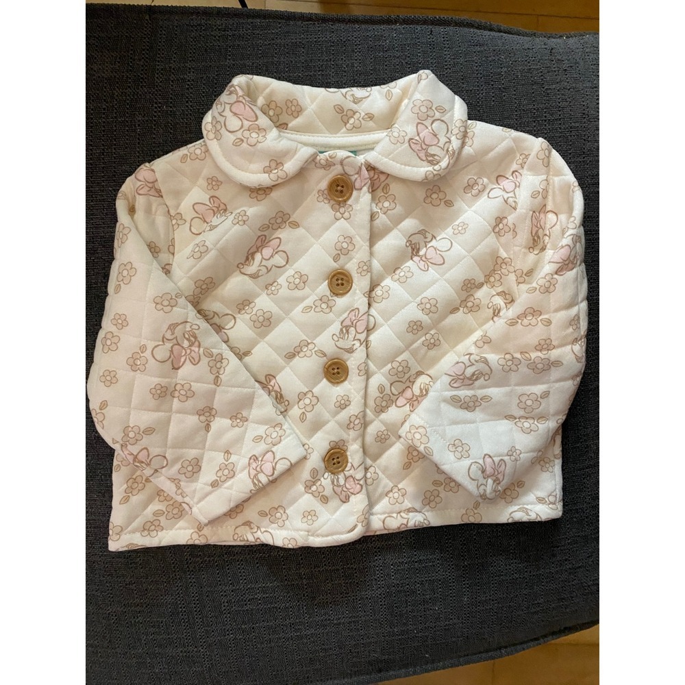 Disney Baby Quilted‎ Jacket Girls 6/9M Cream Minnie Mouse Floral Button Up